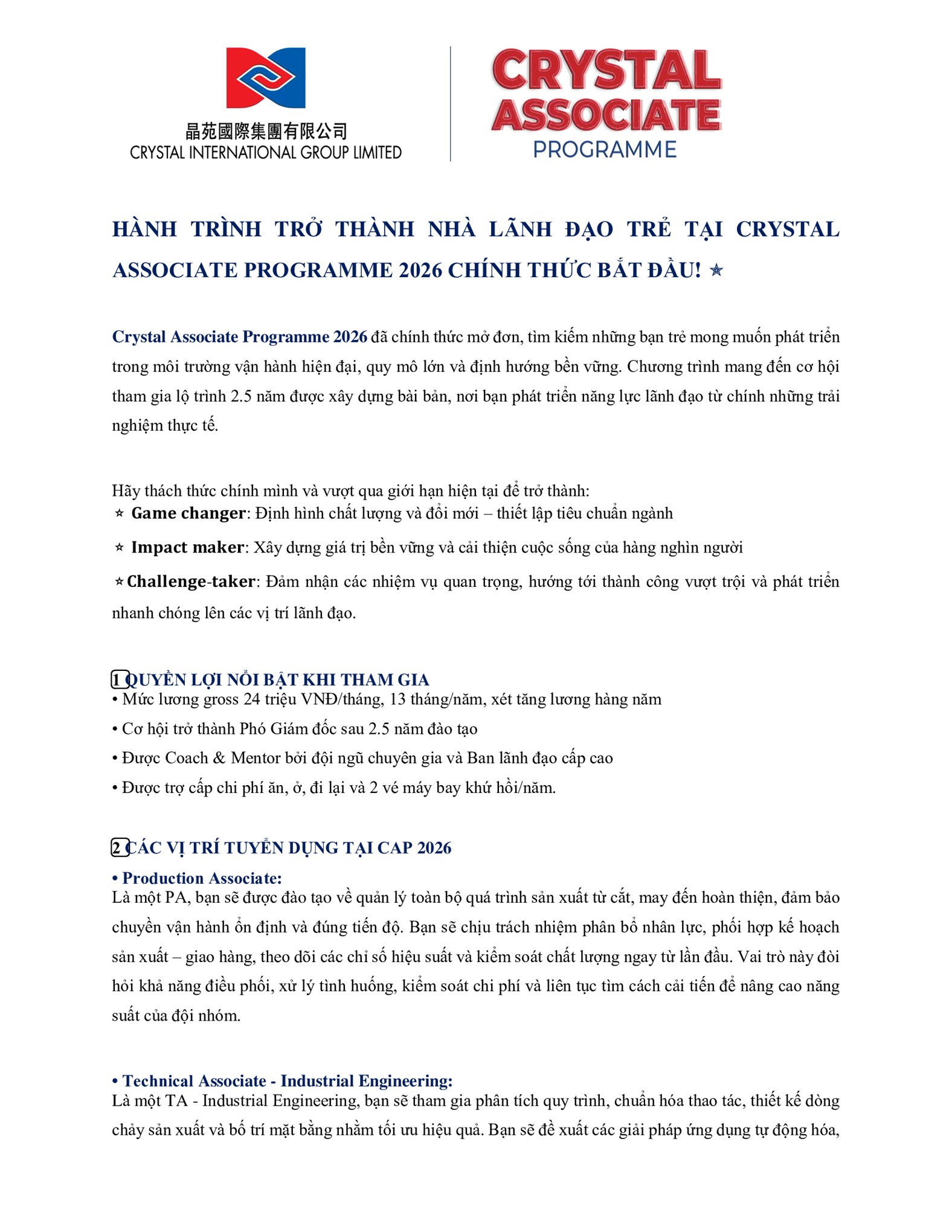 HÀNH TRÌNH TRỞ THÀNH NHÀ LÃNH ĐẠO TRẺ TẠI CRYSTAL ASSOCIATE PROGRAMME 2026 CHÍNH THỨC BẮT ĐẦU!